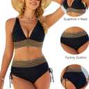 Blooming Jelly Women High Waisted Bikini Sets Tummy Control Swimsuits Color Block Two Piece Drawstring Bathing Suit (Black, M)