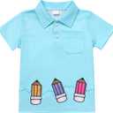 IMEKIS Toddler Kids Boys Back to School Dress Shirt Top Pencil Print Kindergarten First Day of School Outfits 3-7T (Blue)