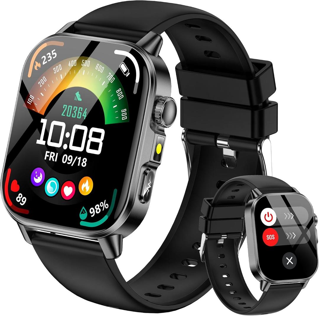 Smart Watch for Men Women, Health Fitness Tracker with 24/7 Heart Rate Blood Oxygen Blood Pressure Sleep Tracking, Bluetooth Calls, 450mAh Battery, IP68 Waterproof Activity Tracker with LED Flashlight