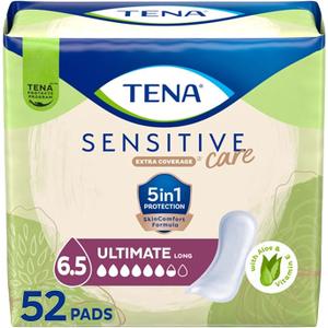 Tena Sensitive Care Incontinence Pads, Postpartum & Bladder Control Pads for Women, Ultimate Absorbency, Extra Coverage, Long, 52 Count