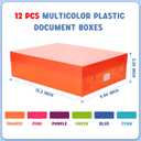 Pinkunn 12 Pcs Multicolor Plastic Document Boxes 12.2 x 9.06 x 3.35 Inch Keepsake Photo Storage Box Classroom Storage Bins with Lid File Cube Organizer with 6 Sheets Name Labels for School Office Home