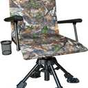Silent Swivel Stable Portable Ground Folding Outdoor Camping Fishing Hunting Blind Chair Seat with Cover, 4 Legs Adjustable Height (Camouflage)