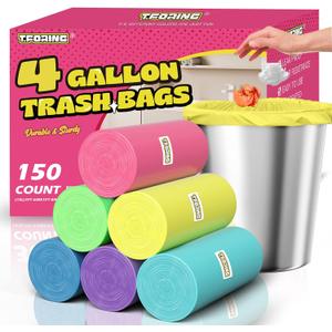 150 Count 4 Gallon Small Trash Bags - Colored Bathroom Garbage Bags Unscented Leak-proof, 15 Liter Plastic Wastebasket Can Liners for Office Bedroom Toilet and Car