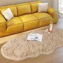 Runner Rug for Bedroom Hallways, 2x5 Feet Soft Non Slip Fluffy Shag Throw Rug for Bedside, Long Furry Shaggy Carpet for Living Room Home Decor, Beige