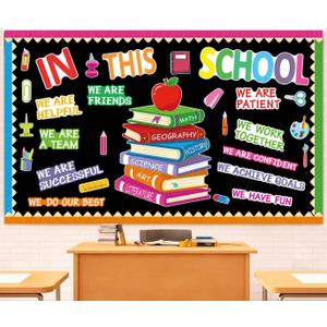 4 x Motivational Bulletin Board Decoration Set Classroom Affirmation Station Bulletin Board in This School Classroom Cutouts for Back to School Elementary Home Wall Door Supplies