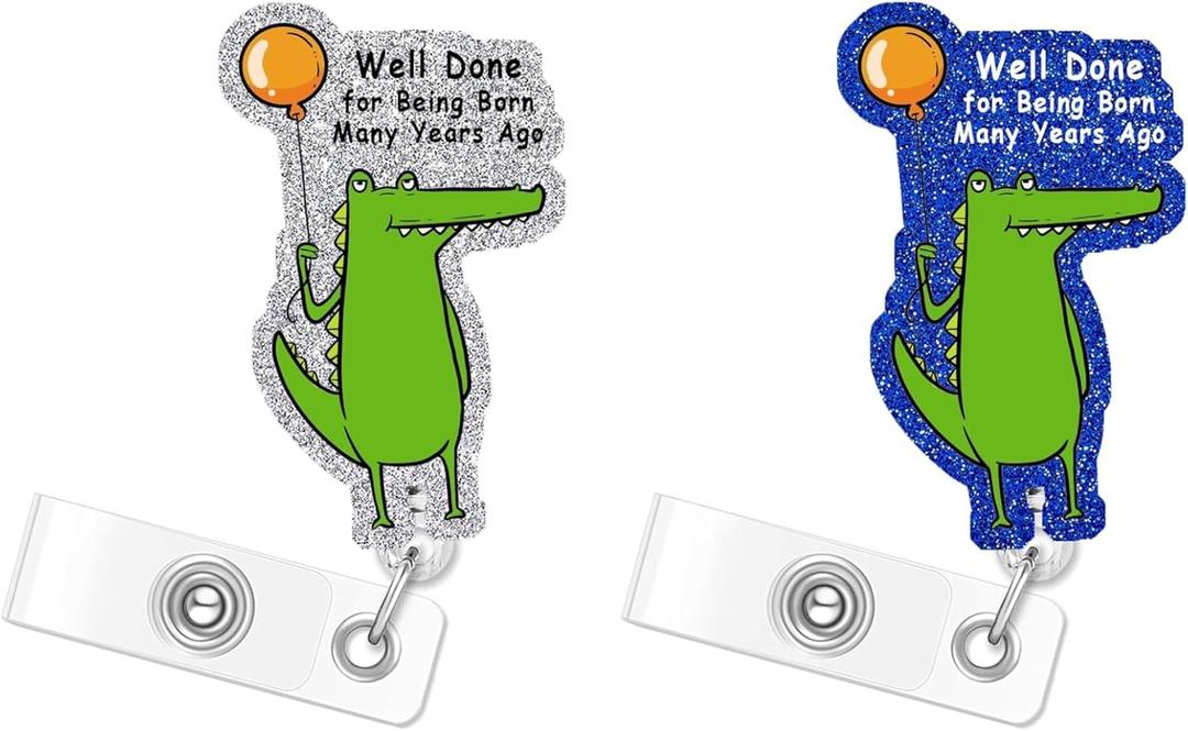 Funny Dinosaur 2p Badge Reel Cute T-Rex Pediatric Retractable ID Clip Badge Reel Holder Funny Cute Acrylic Badge Accessories for Unique Nurse Office Worker Teacher Students Woman Men