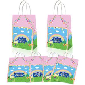 YOOUUQIAN 20PCS Cartoon Pig Birthday Decorations, Anime Pink Birthday Party Gift Bags for Boys and Girls Party Theme Supplies