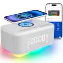 Bluetooth Alarm Clock Radio Bedroom, Digital Dual Alarm Clock Bedroom, Up to 10 Alarms Clock Night Light Speaker App/Button Control FM Charge Snooze Adjustable Brightness Dim 12/24H, White