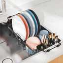 iSPECLE Small Sink Dish Drying Rack, 9.1" W Expandable Compact Rust Resistant Dish Drainer for RV Apartment Kitchen, Dish Rack with Lock Knob, Arms with Non Slip Rubber, Black