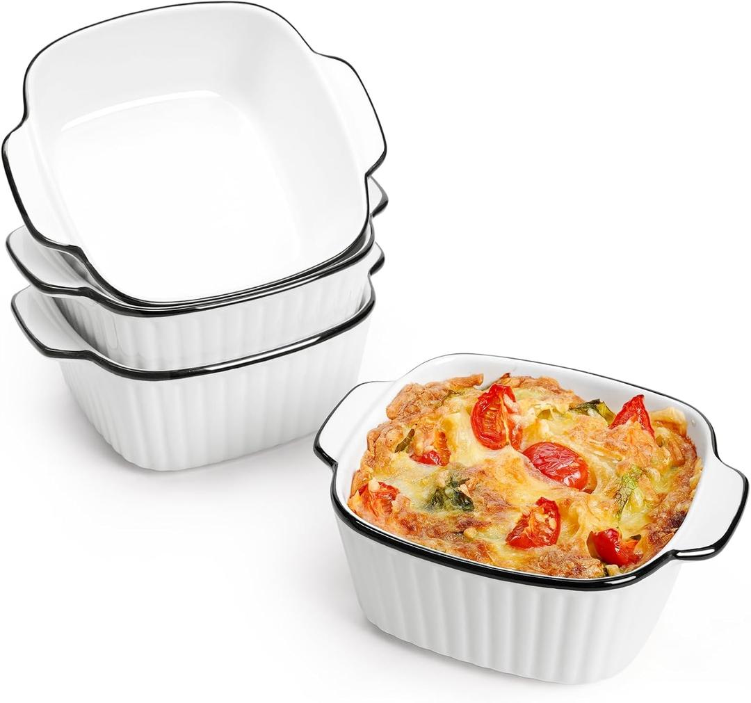 NUTRIUPS 13Oz Ceramic Baking Dishes set of 4, 5.7x4.5x2.2'' Square Baking Dishes, Small Baking Dish for Air Fryer, Ceramic Bakeware with Handles, Oven & Microwave Safe NUTRIUPS 13Oz Ceramic Baking Dishes set of 4, 5.7x4.5x2.2'' Square Baking Dishes, Small Baking Dish for Air Fryer, Ceramic Bakeware with Handles, Oven & Microwave Safe