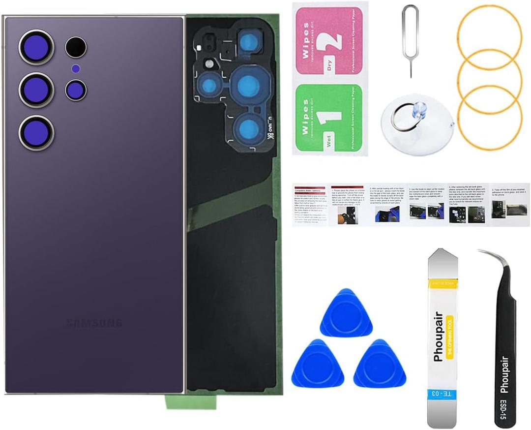 Back Glass Replacement for Samsung Galaxy S24 Ultra with Professional Repair Tool Kit (Titanium Violet)