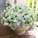 Artificial Flowers Plant for Outdoor Outside Spring Decoration, 12 Bundles Fake White Flowers Silk Morning Glory UV Resistant Realistic Faux Flowers for Front Door Porch Patio Yard Window Box