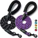 2 Pack Dog Leash, 4/5//6 FT Heavy Duty Nylon Rope Pet Leashes with Comfortable Padded Handle, Reflective Dog Leashes for Small Medium and Large Dogs (5FT-3/8,Black/Purple)