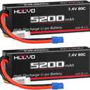 HOOVO 7.4V 5200mAh 80C 2S Lipo Battery Hard Case with EC3 Plug for Popular RC Car RC Helicopter Quadcopter UAV Drone FPV Tracxas Slash Buggy Team Associated(2 Packs)