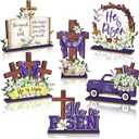 6 Pcs Easter Table Decorations Wooden Table Centerpieces Rustic Wood Tabletop Sign Decorations for Home Kitchen Office Farmhouse Desk Shelves Party Tiered Tray Decor