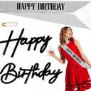 2 x Happy Birthday Sign and Sash Set - Black Felt Birthday Sign for Backdrop with Adjustable Gold Birthday Sash for Women, Girls, Party Decorations & Photo Props