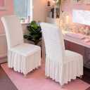 Moukeren 2 Pcs White Dorm Room Stretch Slipcovers Chair Cover with Skirt Super Fit Chair Seat Protector Cover for Dorm, Dining Room, Hotel, Ceremony