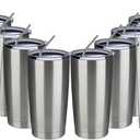 MEWAY 20oz Tumbler 8 Pack Double Wall Vacuum Insulated Travel Mug Bulk, Stainless Steel Tumblers with Lid and Straw, Durable Powder Coated Coffee Cups for Cold & Hot Drinks (Silver, 8) (Sliver)