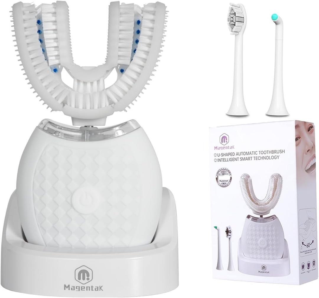 Electric U Shaped Toothbrush for Adult,360 Degree Automatic Cleaning, Ultrasonic Tooth Brush has 23760 Nylon Bristles and 3 Modes Standard, Fast, Ultra Fast(White)