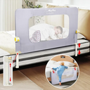 q-miulike baby bed rail for toddlers portable foldable 27 height adjustable travel toddler bed rails easy to install suitable for full king queen twin bed sizes (grey 59 inch, 1 piece)