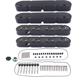 Black LS Smooth Cast Aluminum Valve Covers with Coil Mounts & Covers Replacement for Chevy Small Block SB V8 293 325 346 364 376 427 Ci