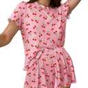 Ekouaer Womens 2 Piece Ribbed Knit Set Colorful Pattern Set Short Sleeve Set Casual Lounge Sets (Medium, C_pink Cherry)