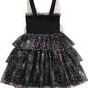 Toddler Baby Girl Halloween Outfit Bat Ghost Smocked Sleeveless A-line Layered Tulle Tutu Dress with Butterfly Wing (6-12 Months)