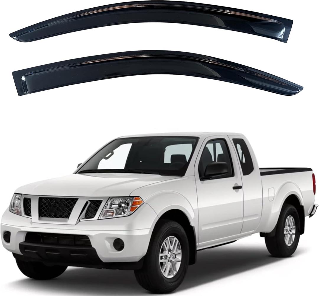KPY Window Visor Compatible with Nissan Frontier King Cab 2005-2020, 2PC Rain Guard Side Window Vent Deflector Tape-On Style, 2006 2007 2008 2009 2010 2011 2012 2013 2014 2015 2016 2017 2018 2019 2020