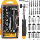 24 in 1 Magnetic Ratchet Screwdriver Set,Magnetic Screwdriver CR-V Steel Multi Bit Metric Sockets 1/4 Extension Bar,Quick-Switch Ratchet Portable Compact Repair Tool Kit for Home,DIY,Bike,Furniture