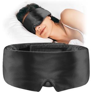Umisleep Soft Sleep Mask, Blackout Eye Mask for Side Sleepers, Women Men Sleeping Mask, Anti-Wrinkle & Softer Than Real Mulberry Silk Eye Cover, Satin Blindfold with Adjustable Band, Black,  One Size