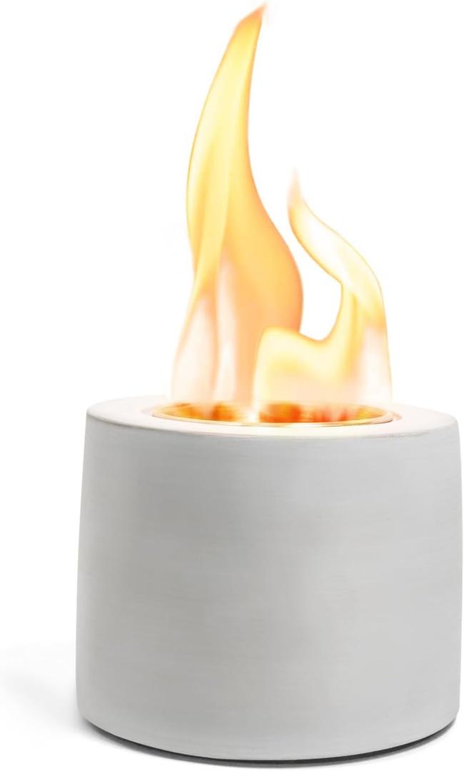 Table Top Fire Pit Bowl - Concrete Tabletop Fireplace Portable Rubbing Alcohol Burner Long Time Burning Smokeless Fire Pit for Patio Decor Smores Maker with Extinguisher White Elephant Gift