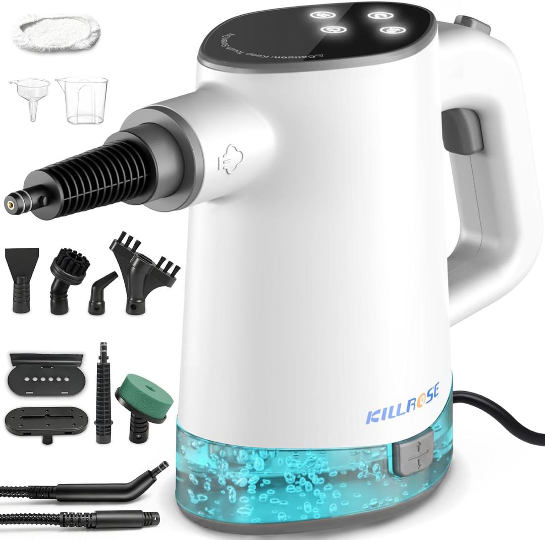 Killrose Handheld Steam Cleaner, Pressurized Steam Cleaner with 1015s Fast Heat, Dual Power Modes & Self-Clean, Multi-Surface Steamer with 12 Accessories for Kitchen, Bathroom, Car