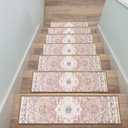 Ileading Boho Carpet Stair Treads for Wooden Steps 4 Pack 30" X 8" Non Slip Edging Indoor Stair Rug Runner Self Adhesive Stairway Grip Carpet Soft Step Treads Rug for Dogs Kids, Light Orange
