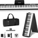 Portable Piano Keyboard, Semi-Weighted Folding Digital Piano 88 Key, Full Size, Wood Grain, Electric Piano Keyboard w/MIDI Bluetooth, Suitable for Adult, Toddler