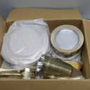 Gold Disposable Dinnerware Set for 100 Guests - 600PC BPA-Free Plastic Plates & Cutlery Kit with 100 Dinner Plates, Salad Plates, Forks, Knives, Spoons & Cups for Wedding, Party, Catering (Heavy-Duty)