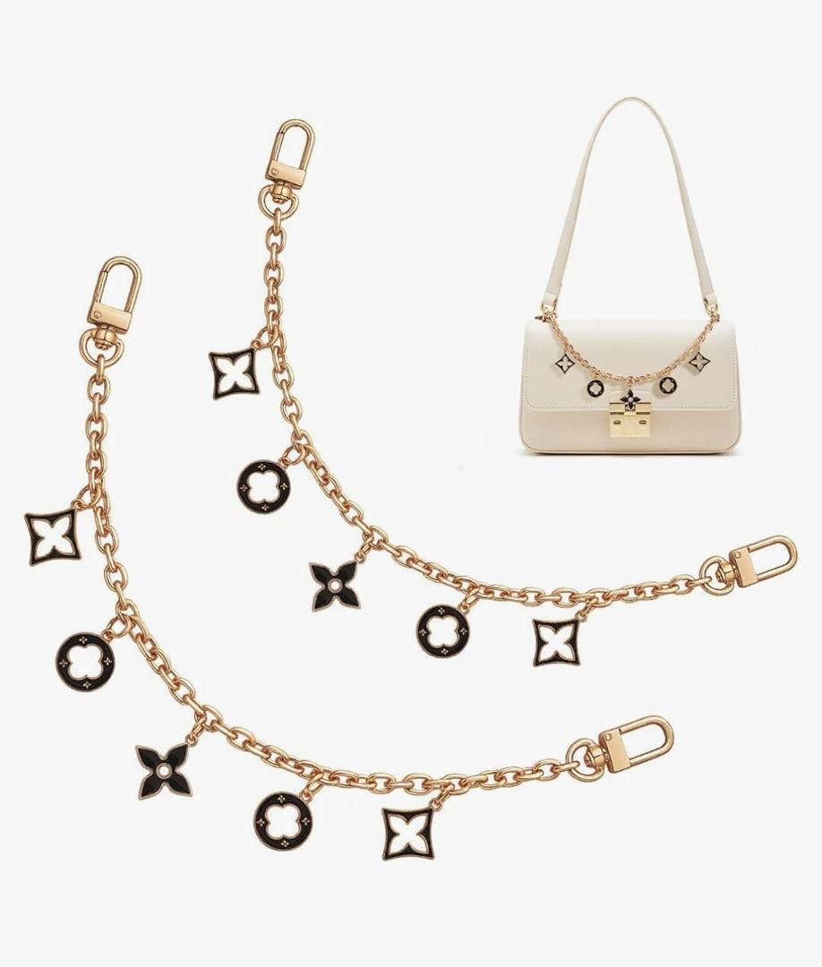 2 Pcs Bag Charm Chain Replacement Purse Chain with Gold Black Flower Pendant Bum Bag Accessories Suitable for Handbags Crossbody Bags 11.8 Inches