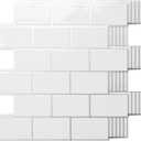 Art3d Peel and Stick White with Silver Grout Wall Tiles 10-Pack of 12 x12 Thickened Design Backsplash, Self-Adhesive Tile for Kitchen & Bathroom Decor