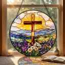 Stained Glass Cross SunCatcher, Stained Glass Window Hanging Cross, 8 Inch Sun Catchers Indoor Window, Window Ornament, Summer Faith Home Decor, Gifts for Religious, Christian Gifts