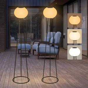 2 Pack Solar Floor Lamp, Cordless Tripod Floor Lamp for Living Room, Rechargeable 3-Way Outdoor Floor Lamp for Patio, Garden, Yard