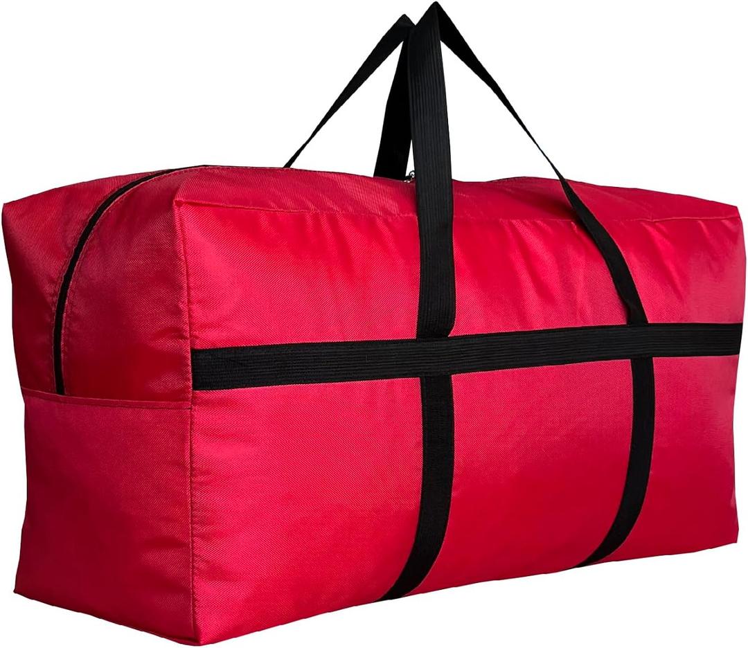 Extra Large Storage Duffle Bag with Zippers and Handles, Big Foldable Duffle Bag for Travel (Red), 