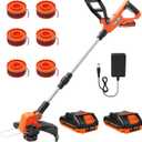 VARSK 12 Inch 20V Cordless Weed Wacker with Automatic Line Feed, 2 in 1 String Trimmer and Edger, Includes 2 X 2.0Ah Batteries/1 X Charger/6 X Replacement Spools, Weed Eater for Lawn, Garden, etc (Light Orange)