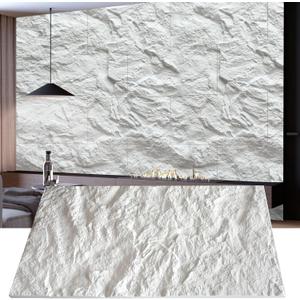 KASARO 3D Faux Stone Wall Panels, 4 PCS PU Wainscoting Panel - Cement Texture Thicker Design for Interior Wall Decor, Home & Office Accent Wall, Easy Install, 43.3" x 23.6" (White)