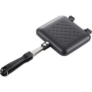 Yoshikawa SJ2408 Hot Sand Maker, For Gas Fire, Crispy, Single Fluorine Processed, Tanned Grill, Total Width 5.9 x Length 13.8 x Height 1.3 inches (15 x 35 x 3.2 cm), Black, Outdoor Camping