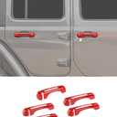 Savadicar 5-Piece Red Door Handle Cover Trim Kit for Jeep Wrangler JL JLU 4xe & Gladiator JT 2018-Present – Exterior Handle Cap Accent Accessories
