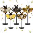 Yousoontic 5 Pcs Summer Wooden Tabletop Decor Freestanding Wood Table Sign Summer Decorations for Home Rustic Tabletop Centerpiece Standing Block Decorations for Farmhouse Office (Bee)
