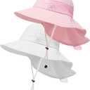 Toddler Baby Sun Hat Kids Summer UPF 50+ for Boys Girls Adjustable Beach Hats with Bucket Wide Brim Age 1-7 Years (2 Pack (Pink + White))