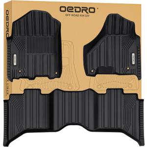 OEDRO Upgraded Floor Mats Fit for 2012-2018 Dodge Ram 1500/2500/3500 Crew Cab, 2019-2024 Dodge Ram 1500 Classic Crew Cab, TPE All-Weather, 1st and 2nd Row: Full Set Liners, Black