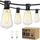 Brightever 50FT Outdoor String Lights Waterproof, 2700K Bright LED Patio Lights with 27 ST38 Shatterproof Vintage Bulbs, Retro Connectable Edison String Lights for Outside, Garden, Balcony, Porch