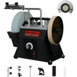 BUCKTOOL 10-Inch Variable Speed Wet Sharpening System, 1.2-Amp Two-Direction Water Cooled Wet Stone Grinder 90-160RPM, Wet Bench Grinder for Knife, Chisel, Knife, Axe, SCM8103
