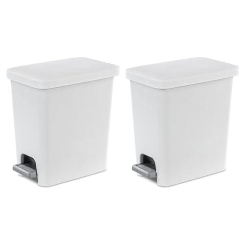 Sterilite 2.7 Gallon Rectangular StepOn Wastebasket, Small, White lid and base with Titanium pedal and Liner 1 Pack